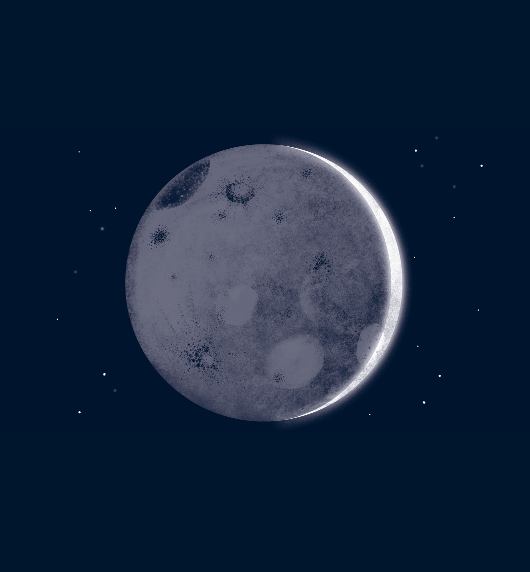 illustration de la Lune sur un fond étoilé.